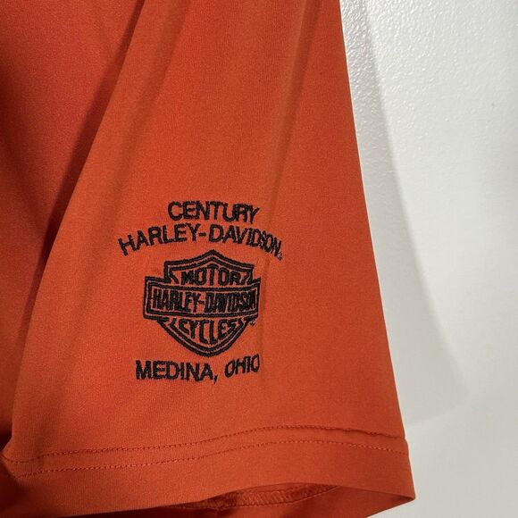Harley Davidson Polo Shirt Men's Size Large Orange Century Medina Ohio Logo - Picture 7 of 7